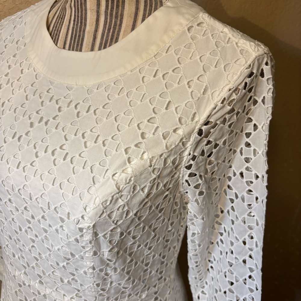 Lands' End Dress Size 4 White Eyelet 3/4 Sleeve Shift Dress Pockets Cotton Lace - Picture 9 of 16